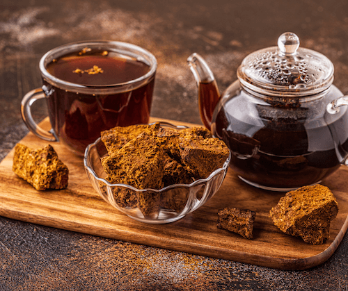 Chaga tea on a tea tray