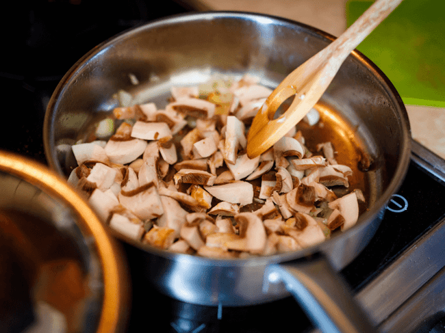 Gourmet mushrooms in a frying pan