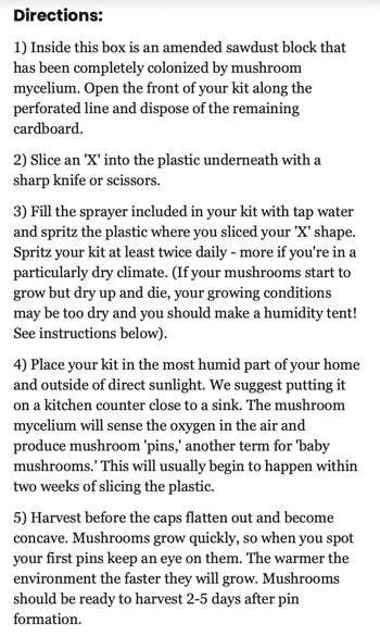 North Spore Lions Mane Grow Kit directions