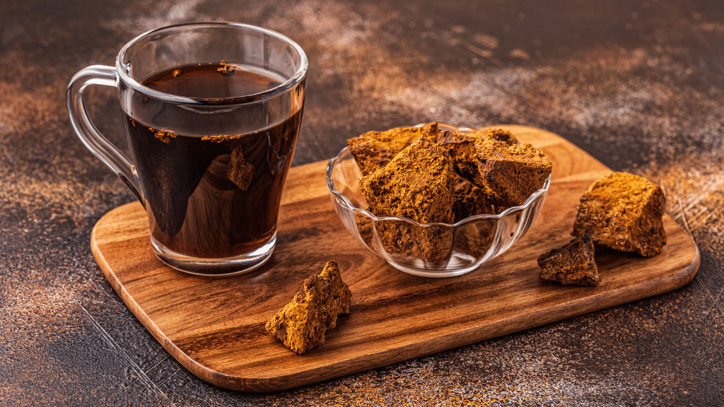 Chaga tea on a tray