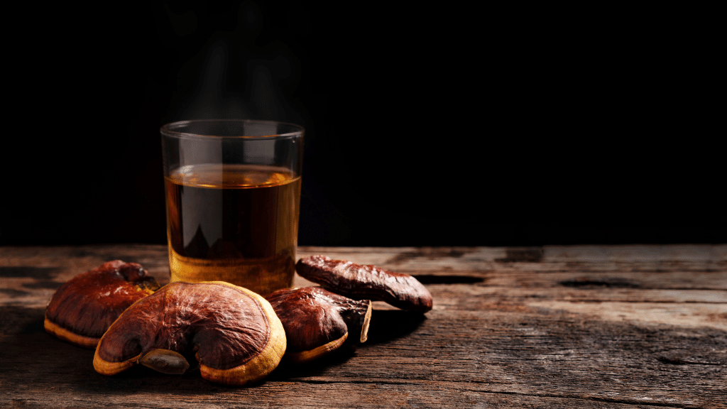 reishi tea in a glass