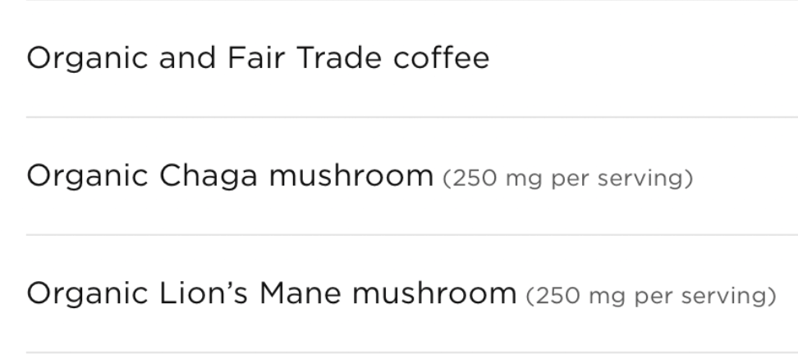 Four Sigmatic mushroom content