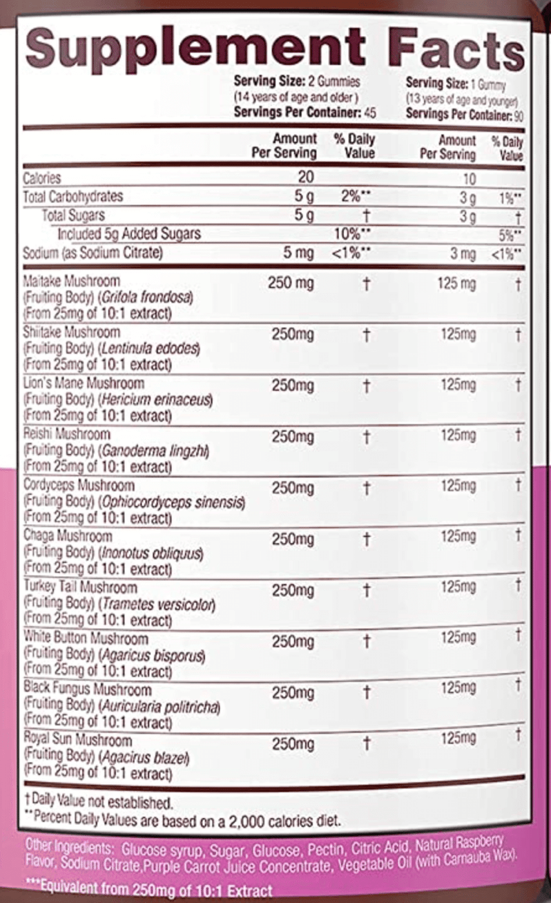 Purify Life gummies supplement facts