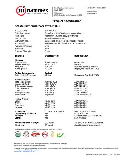 nammex reishi powder COA third party lab test results