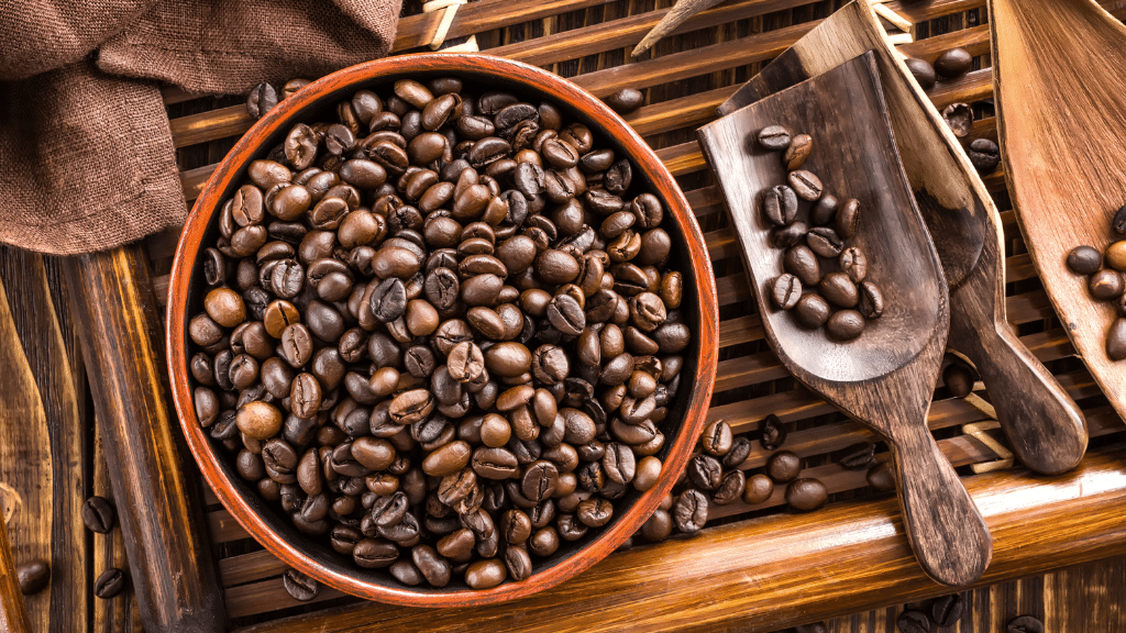 Coffee beans with mushrooms added